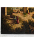 Hand-Painted Four-Panel Folding Screen with Architectural Landscape Scene