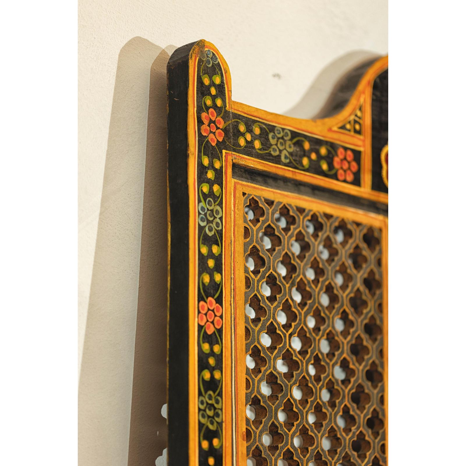 Mid-Century Fretwork Screen with Hand-Painted Details and Bold Colors