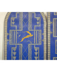 Art Deco Revival Folding Screen with Gilded Gazelles on Cobalt Blue Panels