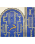 Art Deco Revival Folding Screen with Gilded Gazelles on Cobalt Blue Panels