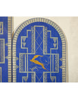 Art Deco Revival Folding Screen with Gilded Gazelles on Cobalt Blue Panels