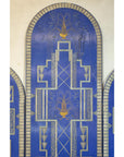 Art Deco Revival Folding Screen with Gilded Gazelles on Cobalt Blue Panels