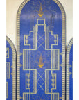 Art Deco Revival Folding Screen with Gilded Gazelles on Cobalt Blue Panels