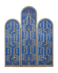 Art Deco Revival Folding Screen with Gilded Gazelles on Cobalt Blue Panels