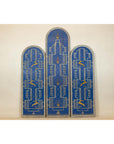 Art Deco Revival Folding Screen with Gilded Gazelles on Cobalt Blue Panels