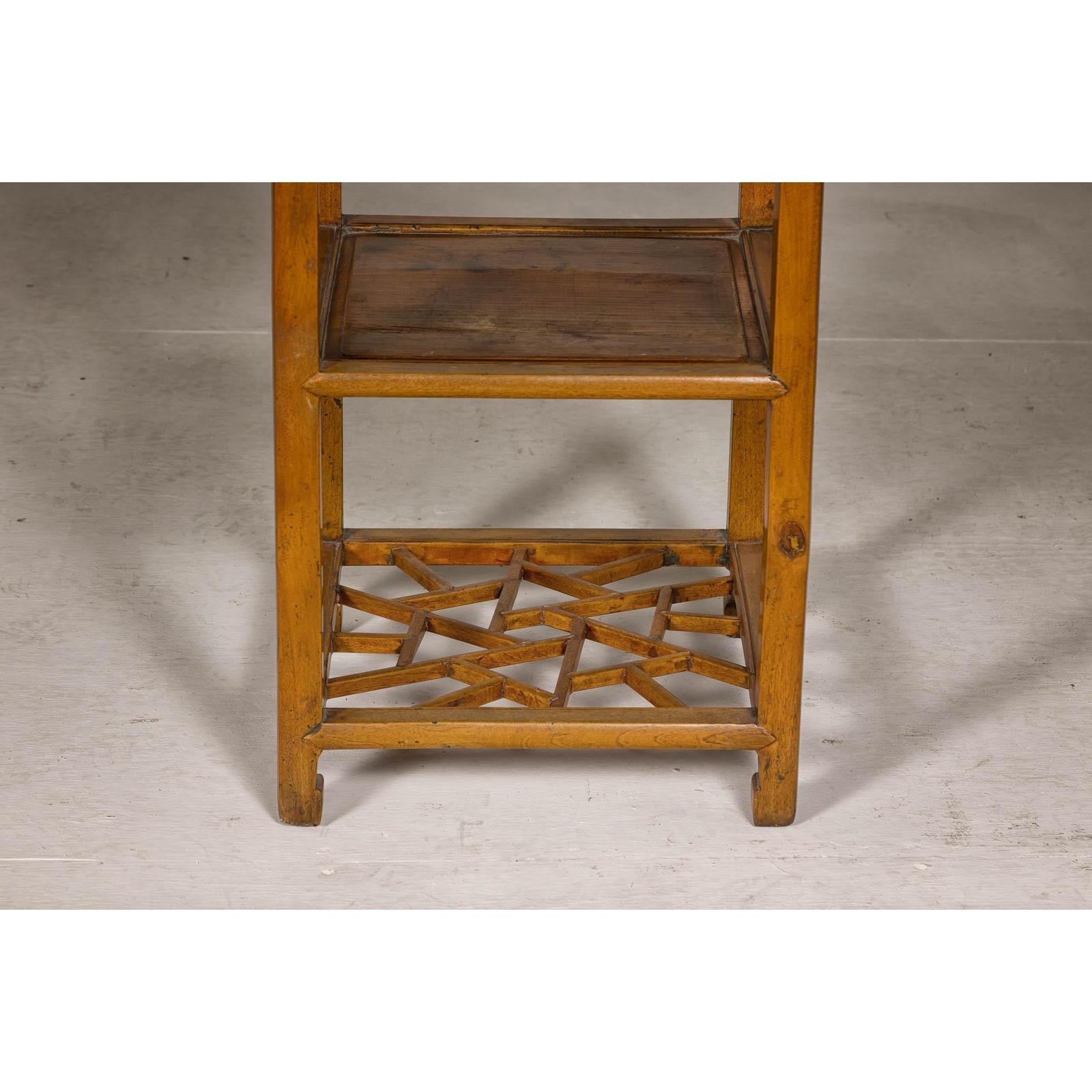 Three-Tier Accent Table with Geometric Shelf