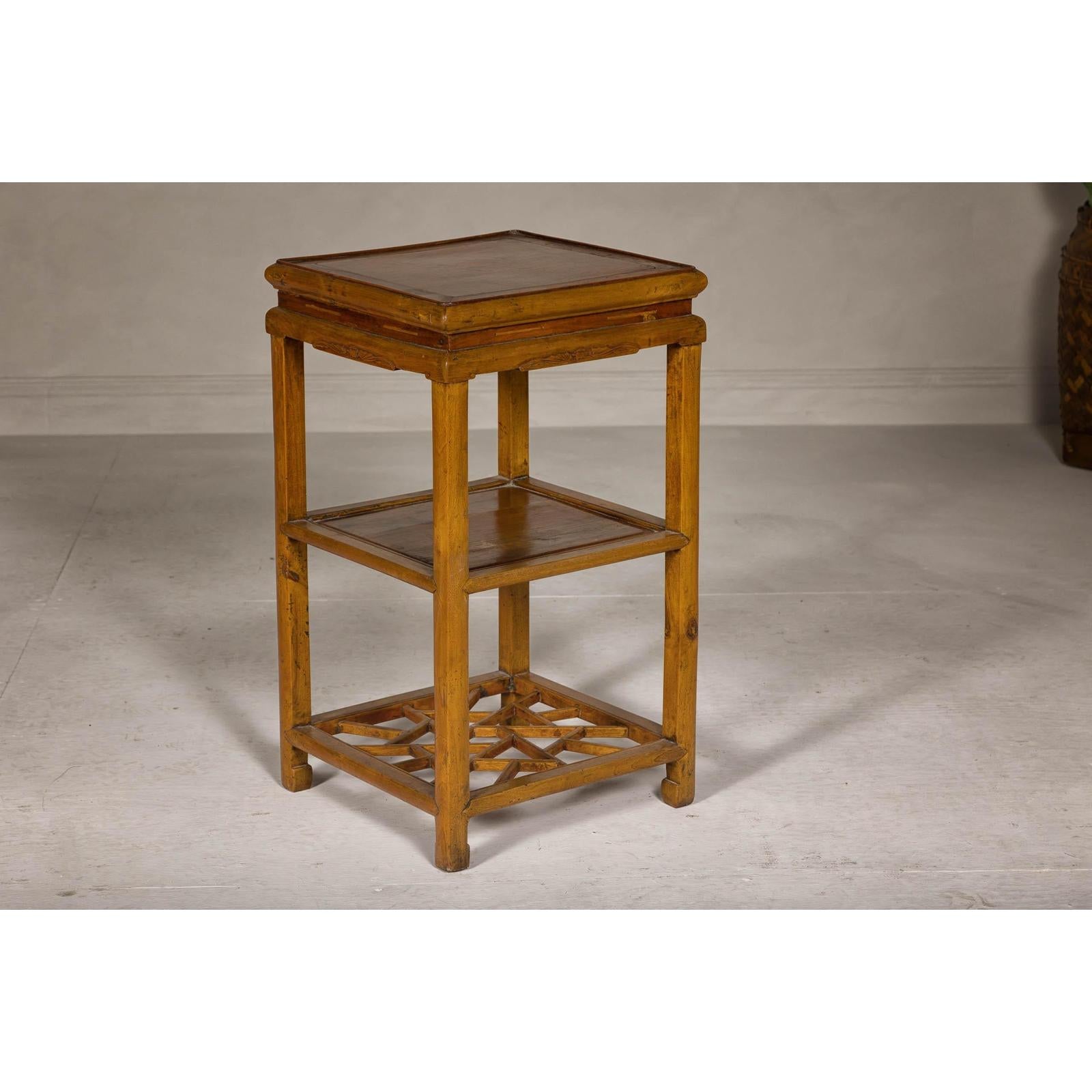 Three-Tier Accent Table with Geometric Shelf