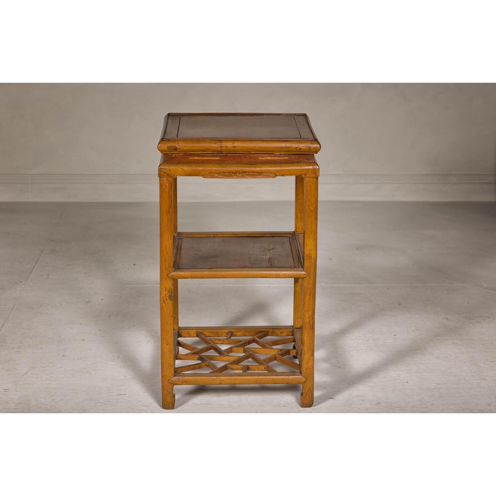 Three-Tier Accent Table with Geometric Shelf