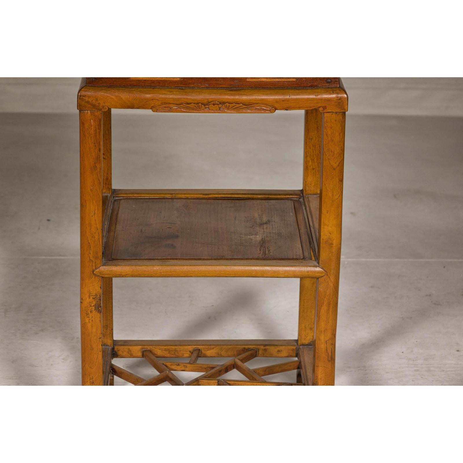 Three-Tier Accent Table with Geometric Shelf