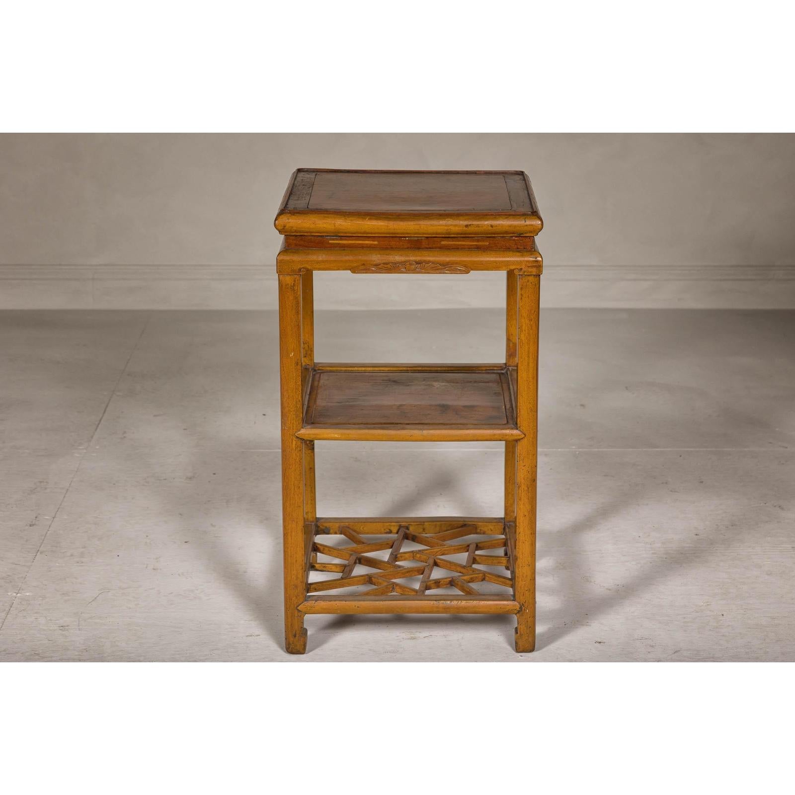 Three-Tier Accent Table with Geometric Shelf