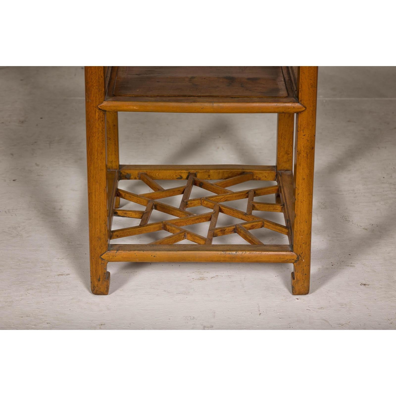 Three-Tier Accent Table with Geometric Shelf
