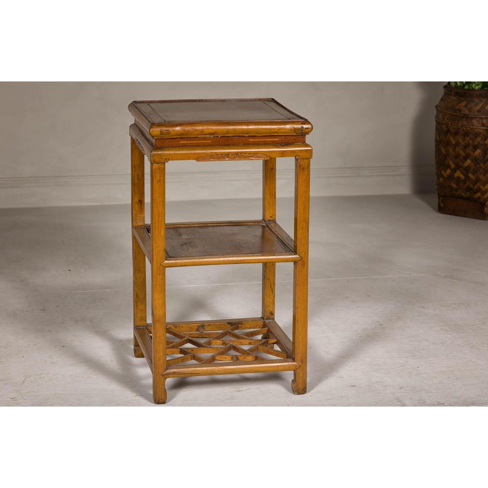 Three-Tier Accent Table with Geometric Shelf