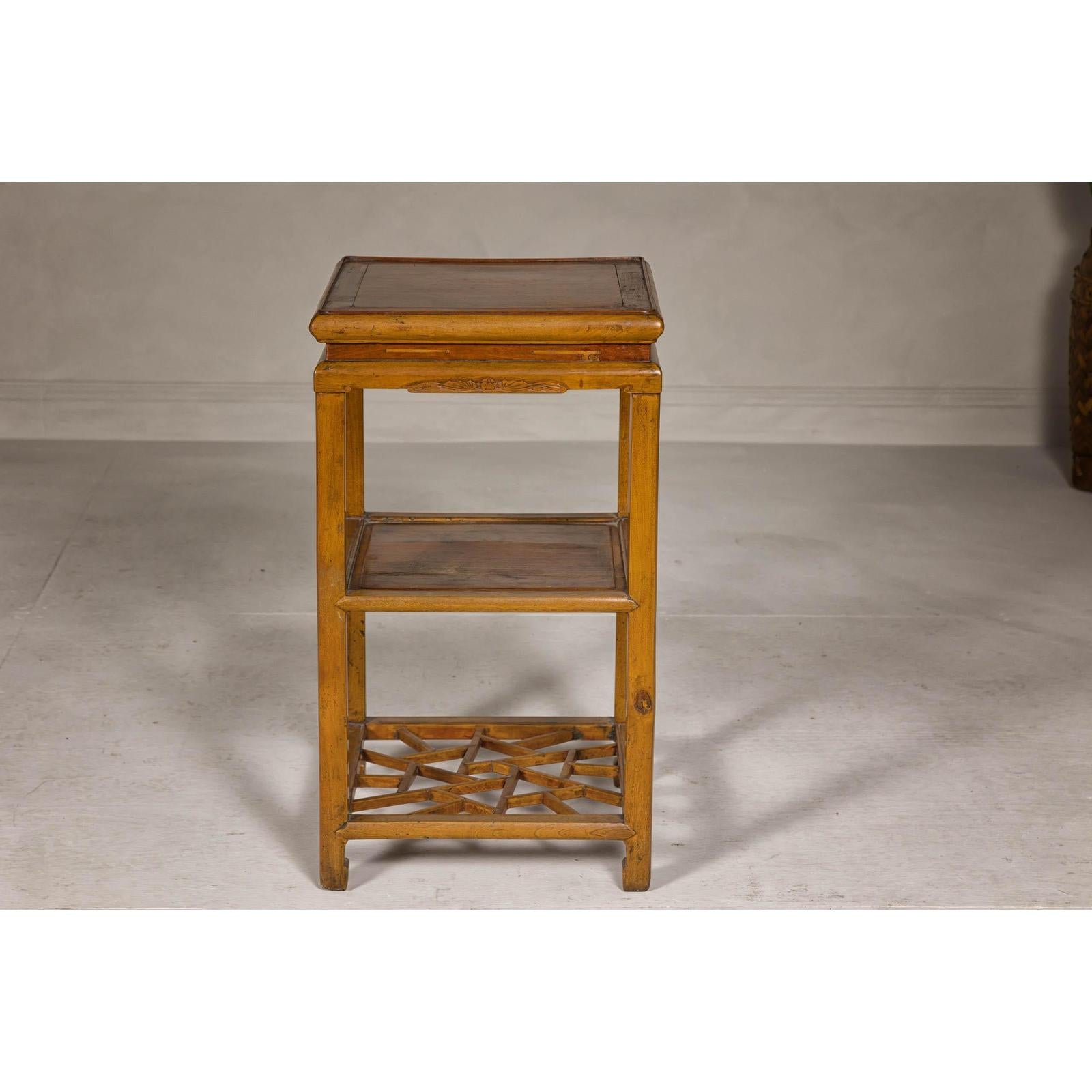 Three-Tier Accent Table with Geometric Shelf
