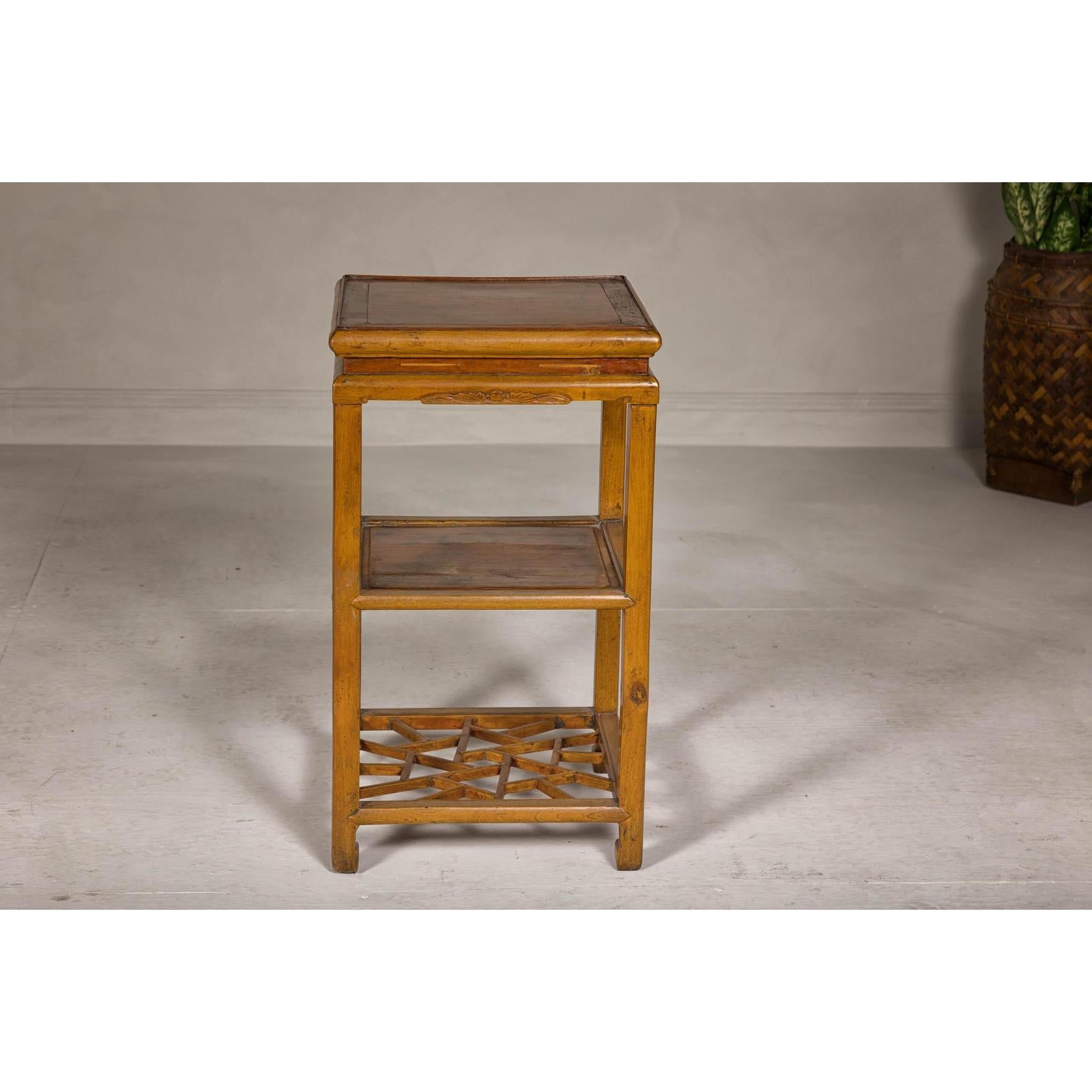 Three-Tier Accent Table with Geometric Shelf
