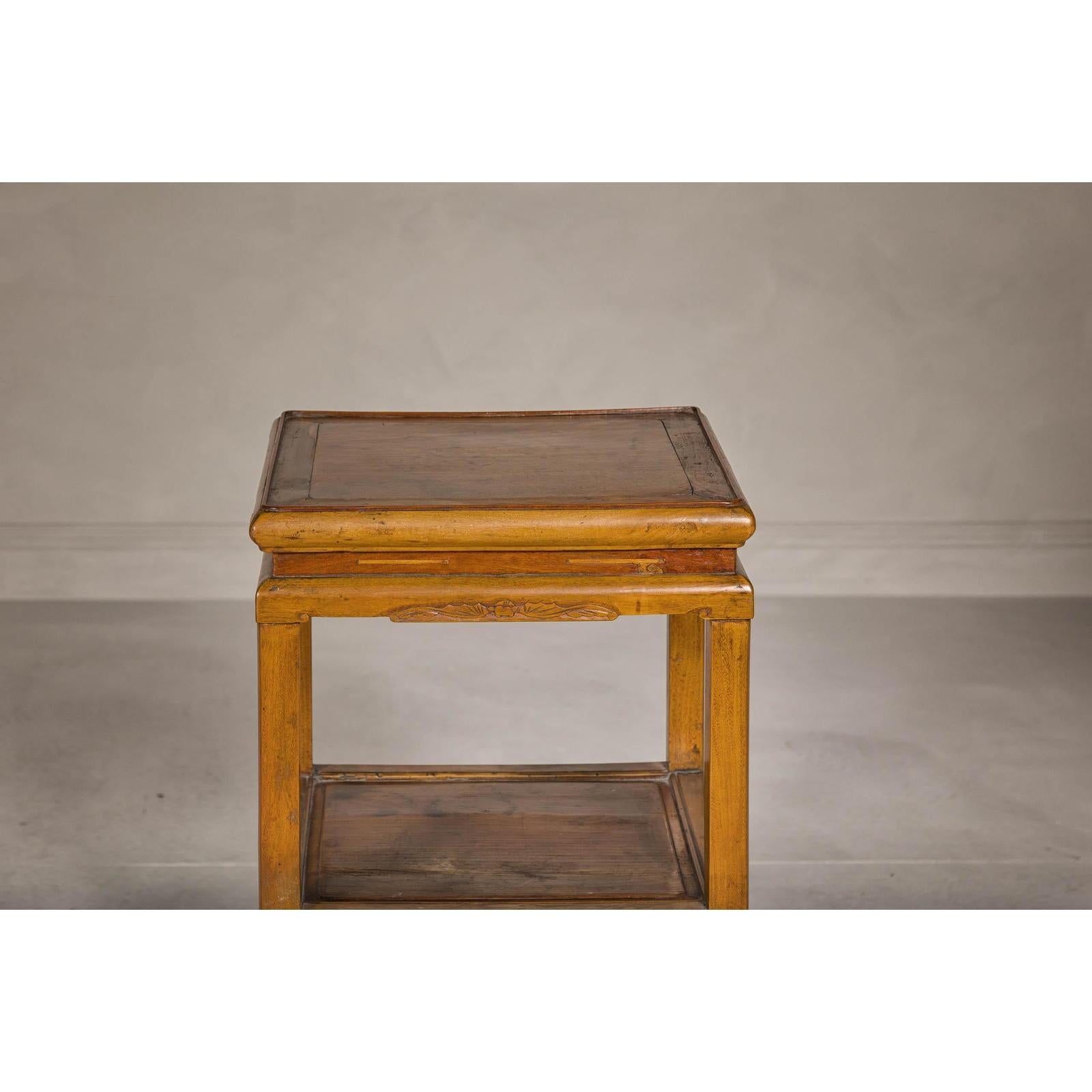 Three-Tier Accent Table with Geometric Shelf