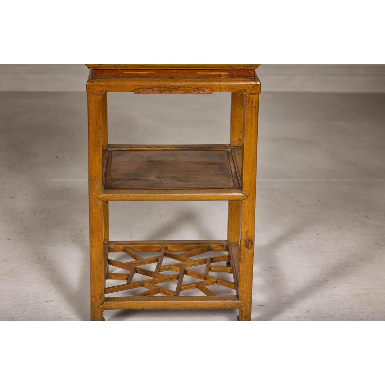 Three-Tier Accent Table with Geometric Shelf
