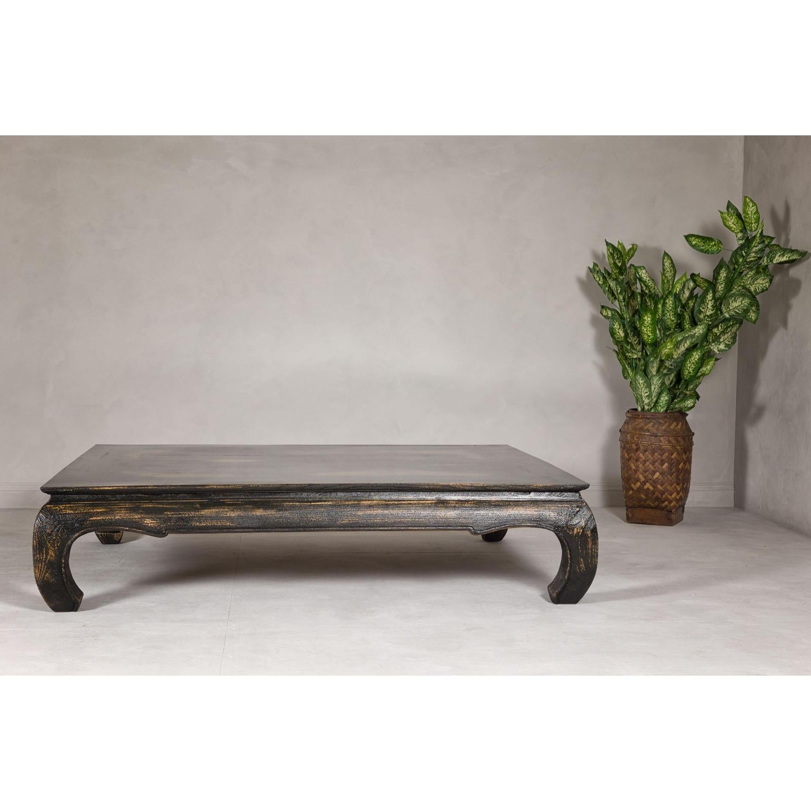 Low Kang Coffee Table with Black Distressed Finish