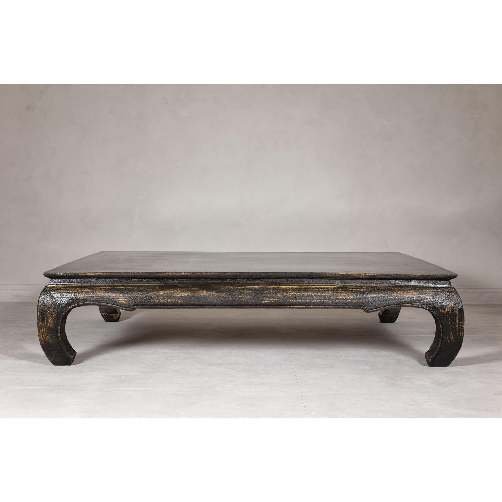Low Kang Coffee Table with Black Distressed Finish