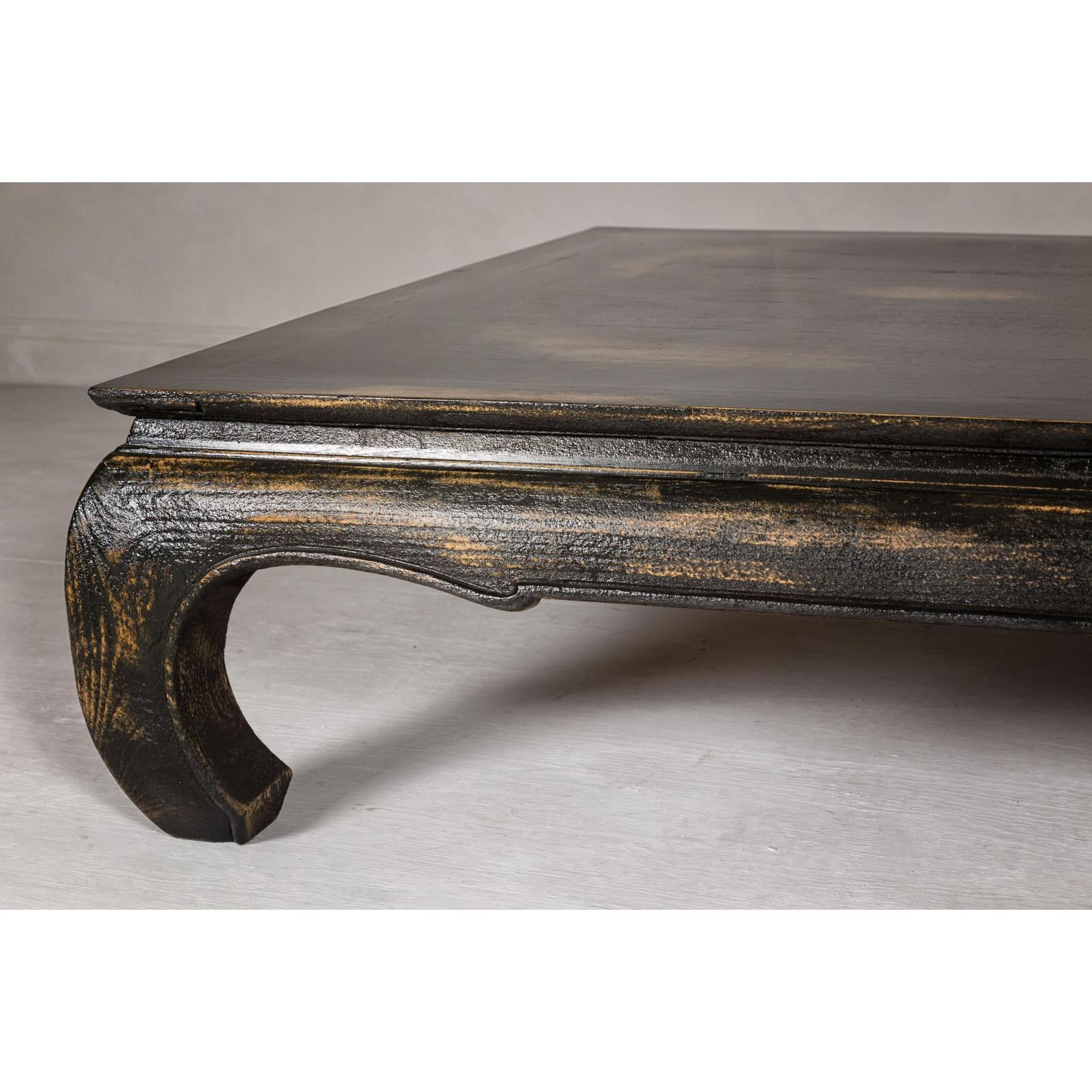 Low Kang Coffee Table with Black Distressed Finish