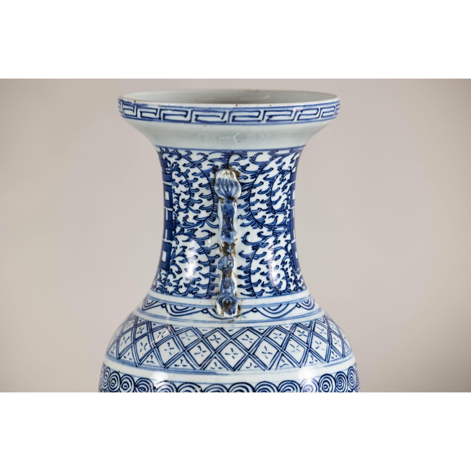 Late Qing Blue-and-White Porcelain Vase with Intricate Geometric Motifs