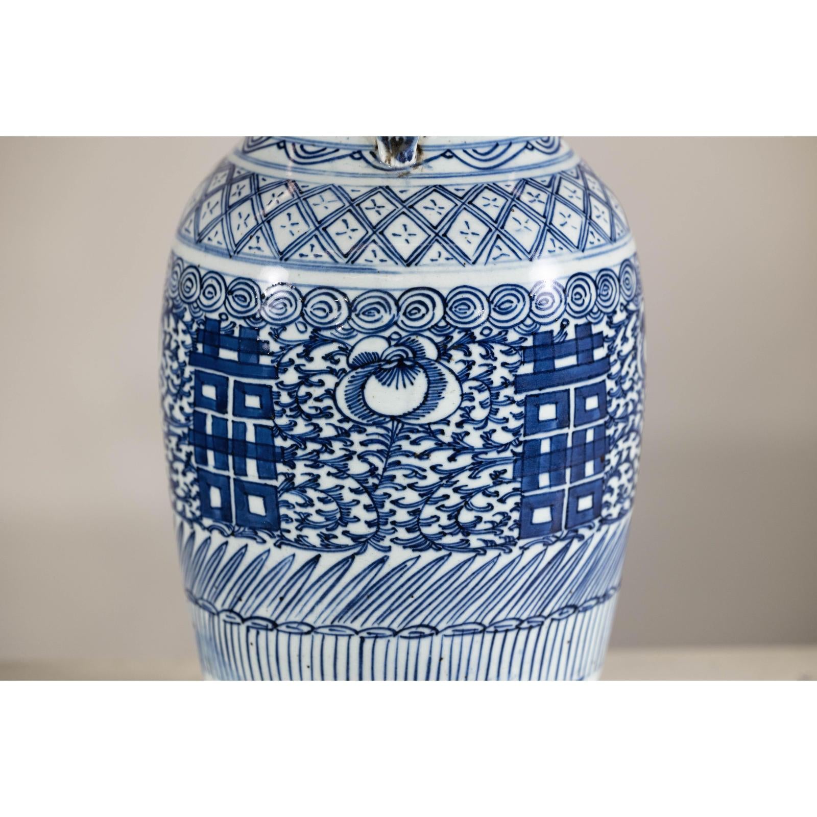 Late Qing Blue-and-White Porcelain Vase with Intricate Geometric Motifs
