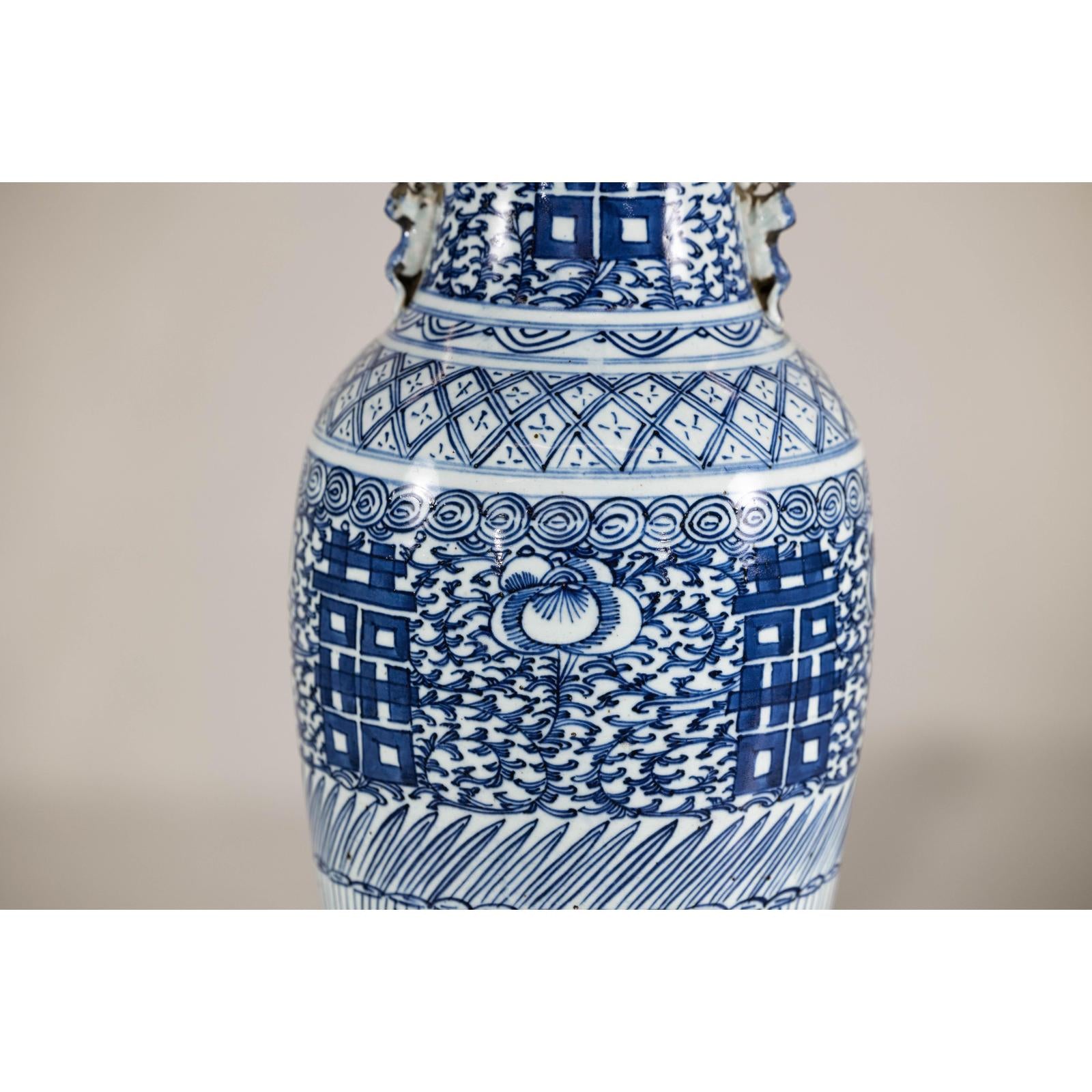 Late Qing Blue-and-White Porcelain Vase with Intricate Geometric Motifs