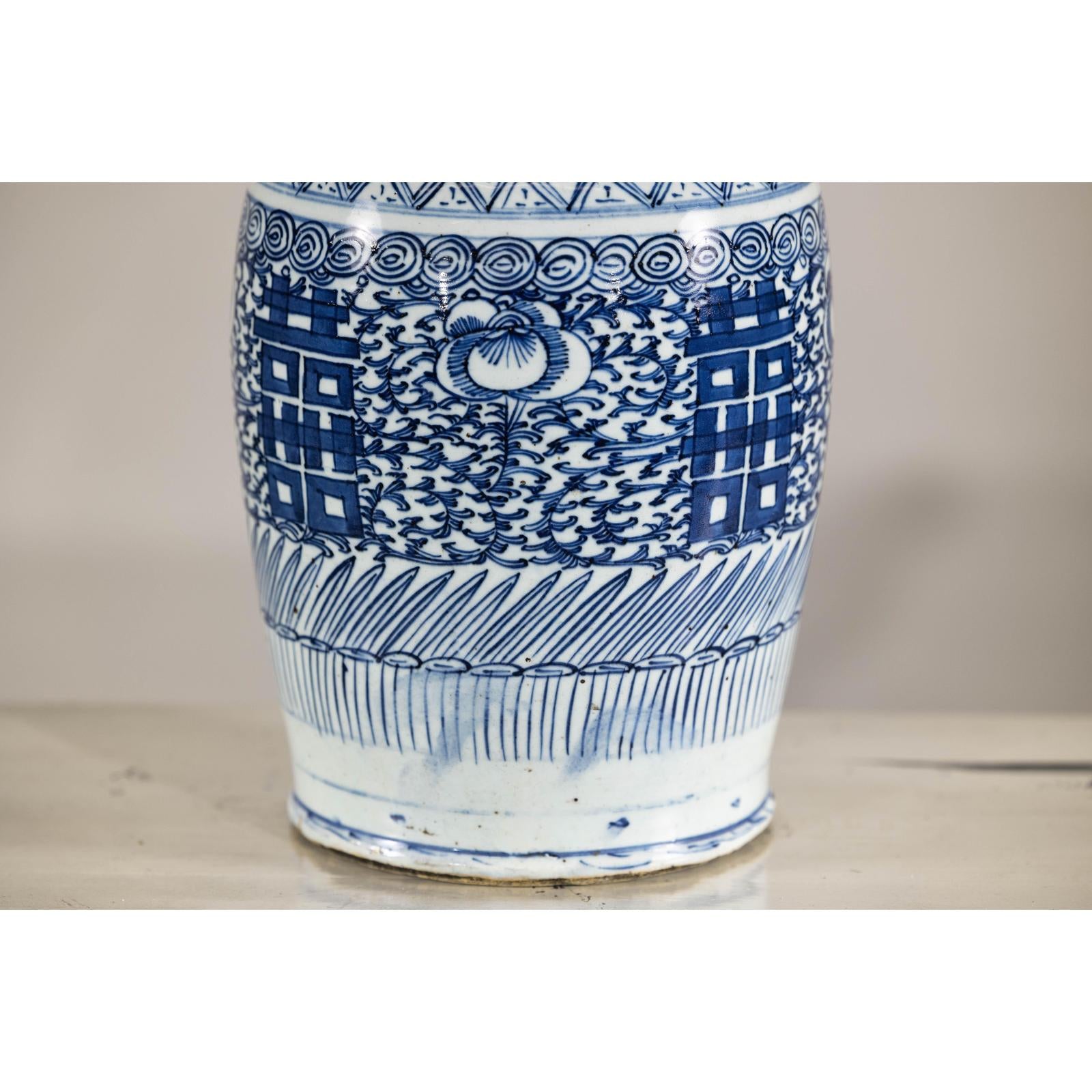 Late Qing Blue-and-White Porcelain Vase with Intricate Geometric Motifs