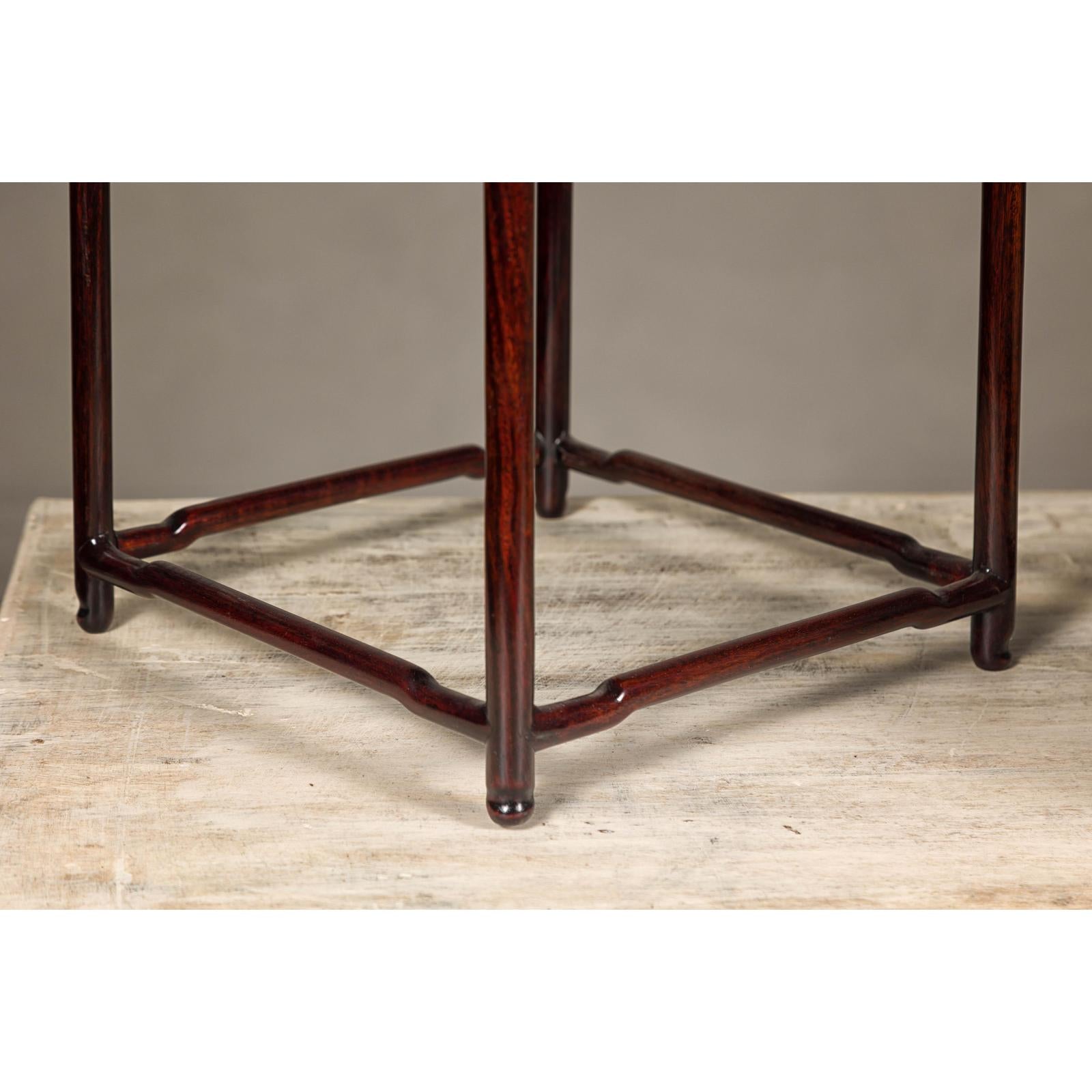 Set of Five Small Size Rosewood Nesting Tables with Humpback Stretchers