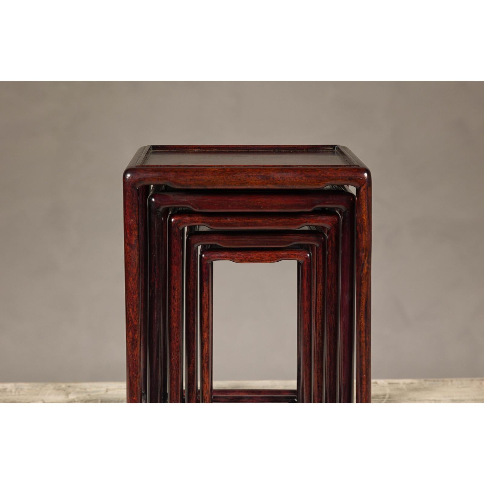 Set of Five Small Size Rosewood Nesting Tables with Humpback Stretchers