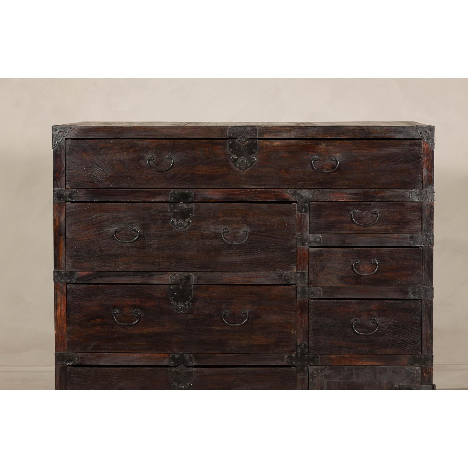 Early Meiji Keyaki Sendai Isho-Dansu Chest with Iron Hardware and Storage