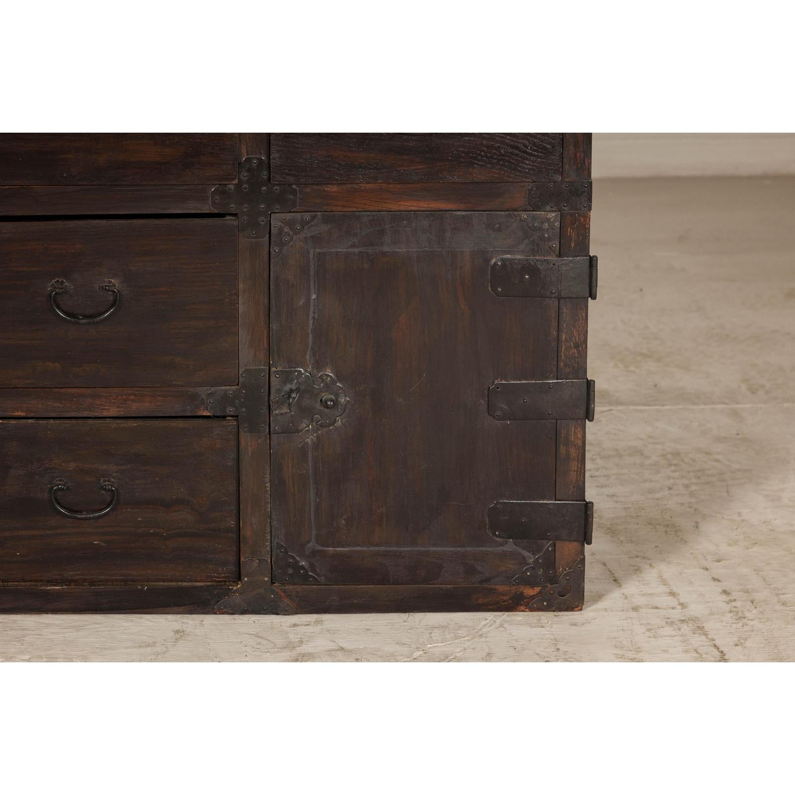 Early Meiji Keyaki Sendai Isho-Dansu Chest with Iron Hardware and Storage