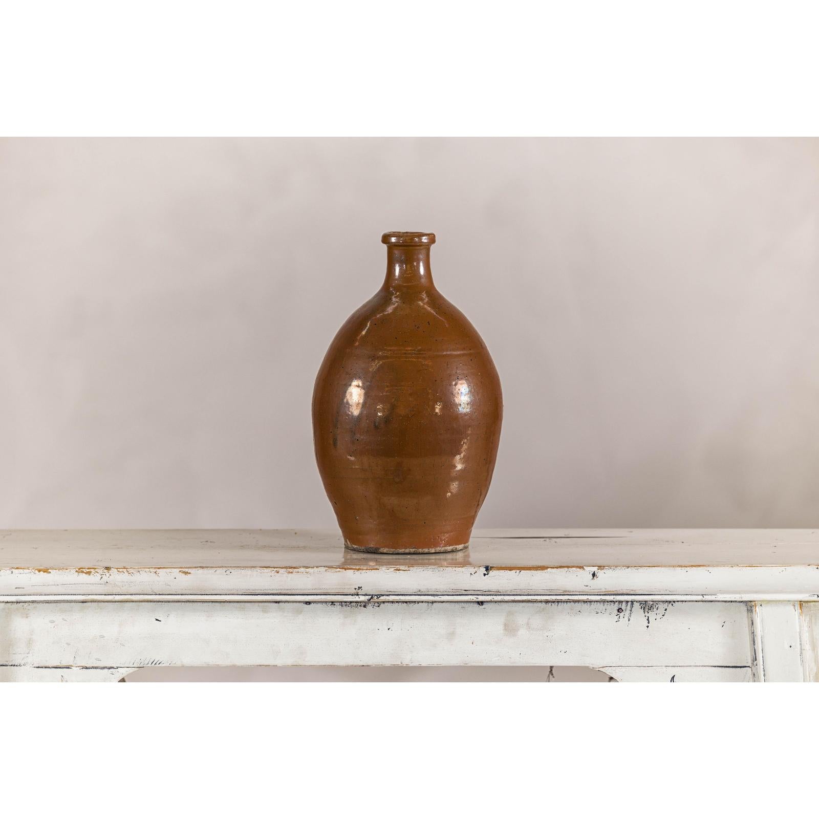 Antique Japanese Meiji Period Brown Monochrome Jar, 19th Century Collectible