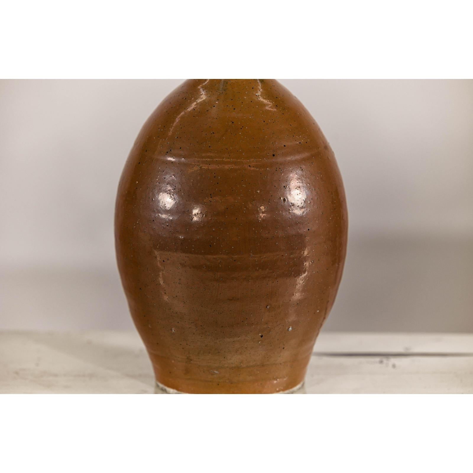 Antique Japanese Meiji Period Brown Monochrome Jar, 19th Century Collectible