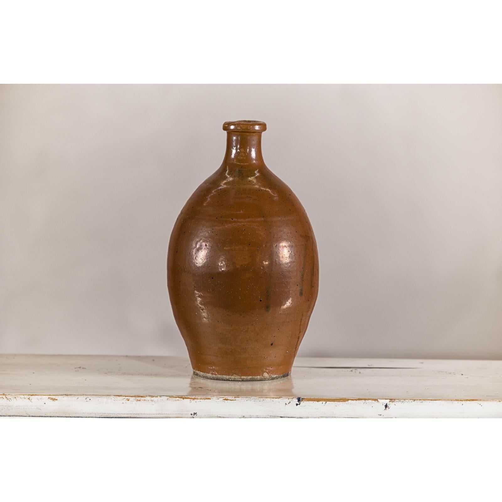 Antique Japanese Meiji Period Brown Monochrome Jar, 19th Century Collectible