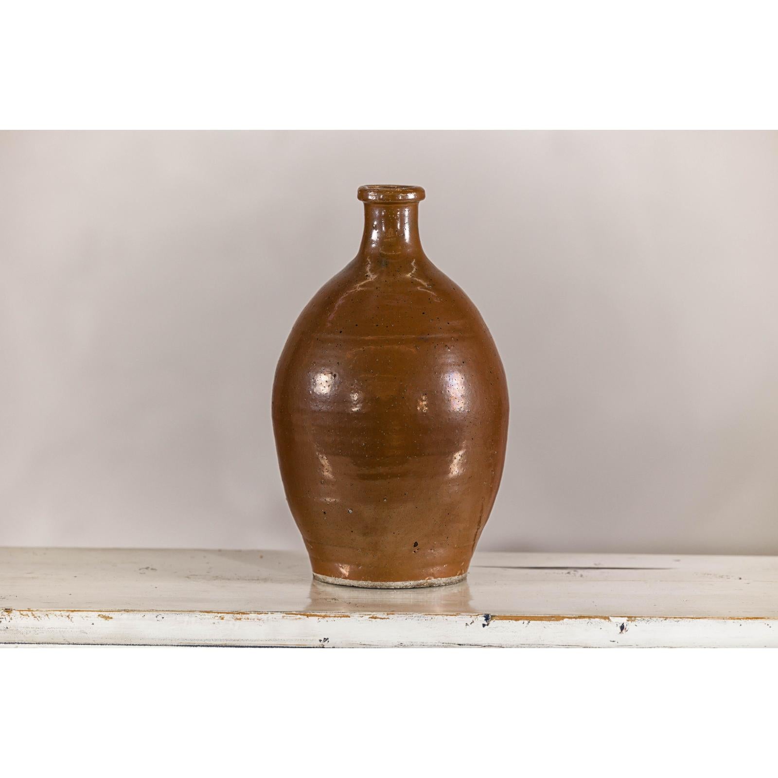 Antique Japanese Meiji Period Brown Monochrome Jar, 19th Century Collectible