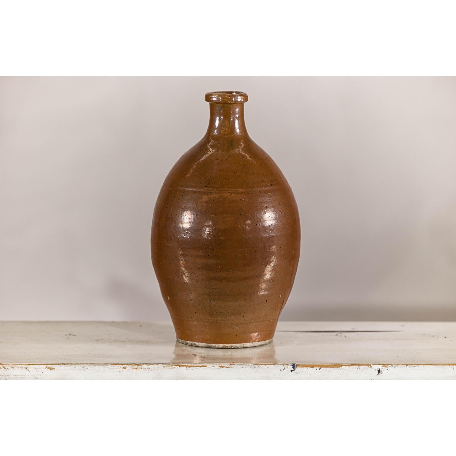 Antique Japanese Meiji Period Brown Monochrome Jar, 19th Century Collectible