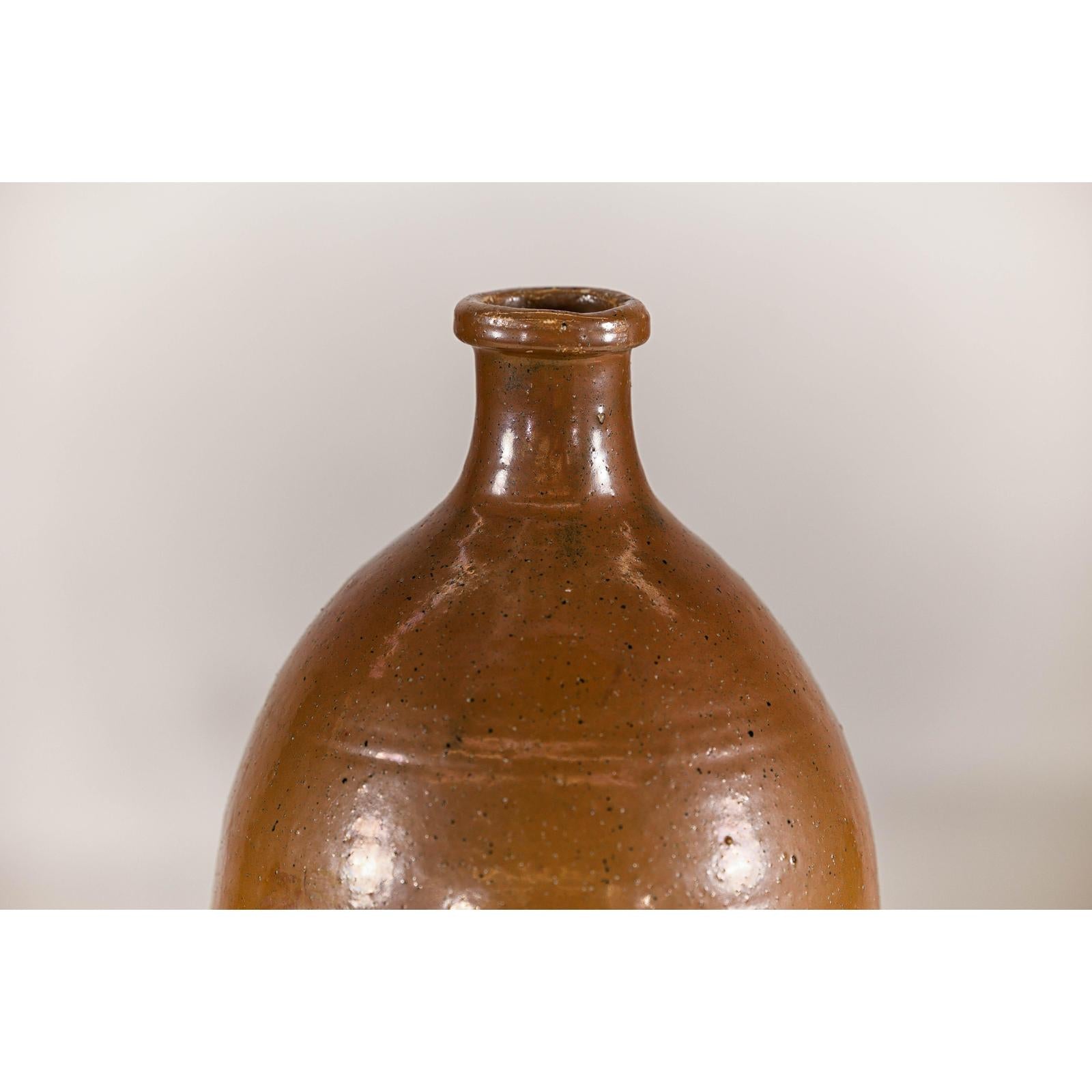Antique Japanese Meiji Period Brown Monochrome Jar, 19th Century Collectible