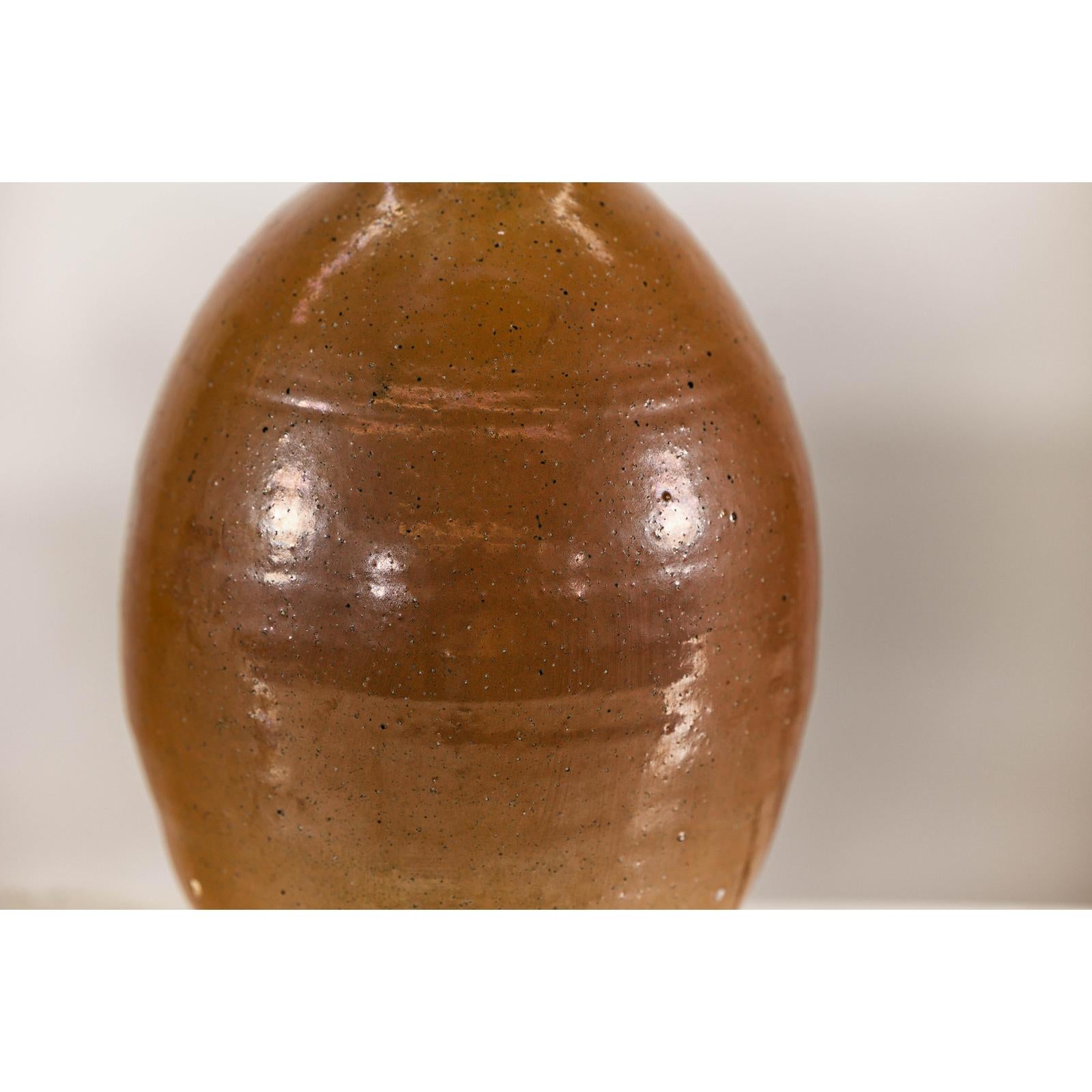 Antique Japanese Meiji Period Brown Monochrome Jar, 19th Century Collectible