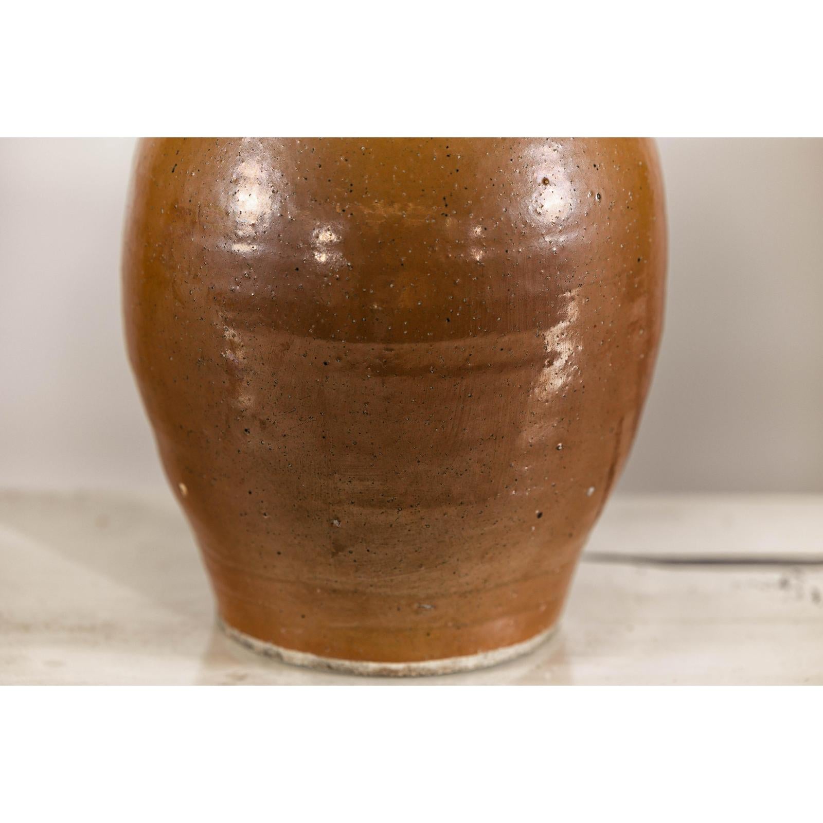 Antique Japanese Meiji Period Brown Monochrome Jar, 19th Century Collectible