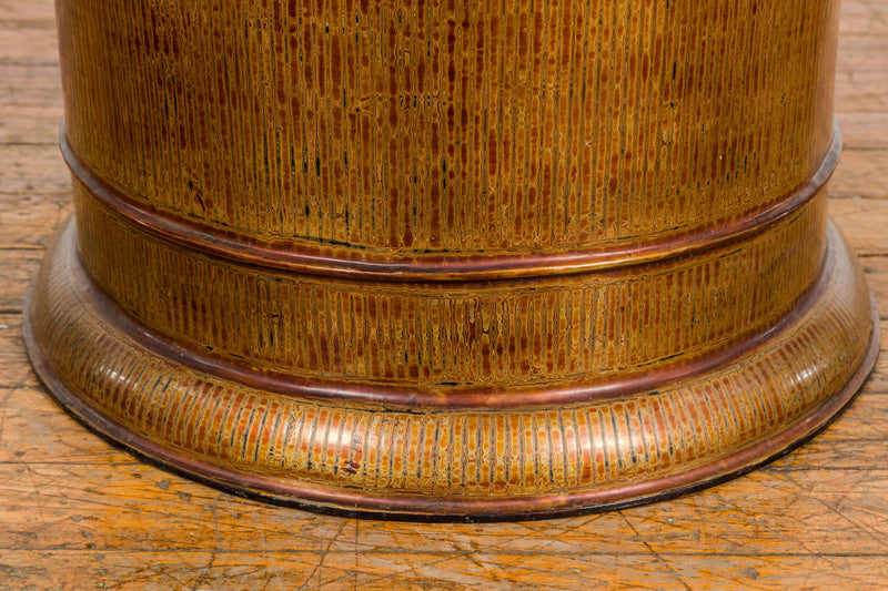 Burmese Vintage Negora Lacquer Circular Storage Bin with Vertical Stripes-YN7848-23. Asian & Chinese Furniture, Art, Antiques, Vintage Home Décor for sale at FEA Home