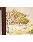 Antique Japanese Hand-Painted Village Landscape Scene on Paper in Custom Frame