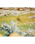 Antique Japanese Hand-Painted Village Landscape Scene on Paper in Custom Frame