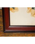Antique Japanese Hand-Painted Village Landscape Scene on Paper in Custom Frame