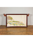 Antique Japanese Hand-Painted Village Landscape Scene on Paper in Custom Frame