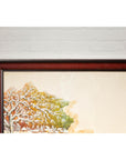 Antique Japanese Hand-Painted Village Landscape Scene on Paper in Custom Frame