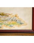 Antique Japanese Hand-Painted Village Landscape Scene on Paper in Custom Frame