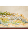 Antique Japanese Hand-Painted Village Landscape Scene on Paper in Custom Frame