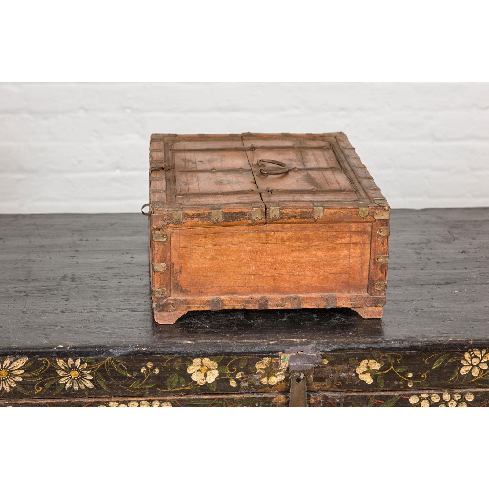 Rustic Document  Box with Brass Details &amp; Partial Opening