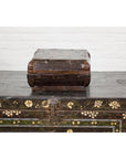 Old Chinese Lacquered Fabric over Wood Box with Calligraphy and Iron Braces