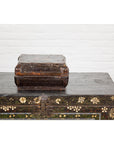 Old Chinese Lacquered Fabric over Wood Box with Calligraphy and Iron Braces